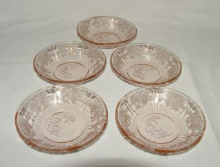 Set Of Five Immaculate Vintage Federal " Sharon/cabbage Rose " Small Berry Bowls