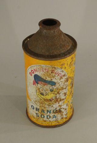 Rare Vintage Walt Disney Donald Duck Orange Soda 6 " Tall Cone Top Can