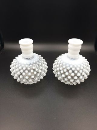 Vintage Hobnail Glass Clear/ White Vase Perfume Bottle Fenton Glassware