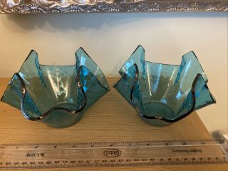 Chance Glass Handkerchief Vase X 2.  Flemish Sky Turquoise Tinted.