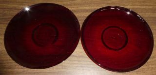 Ruby Red 2 Hand Blown Glass Plates Unpolished Pontil 7 " Tr