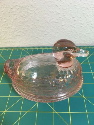 Vintage Imperial Glass Pink Duck Nesting On Basket Approx.  4.  5 " Long Candy Dish