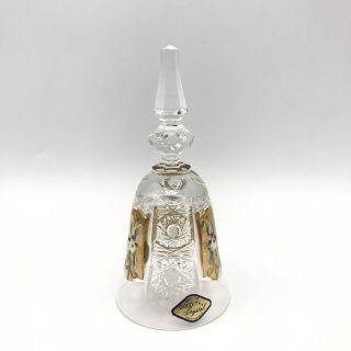 Vintage Bohemia Czech Republic 5.  5 " Clear Gold Hand Painted Cut Crystal Bell