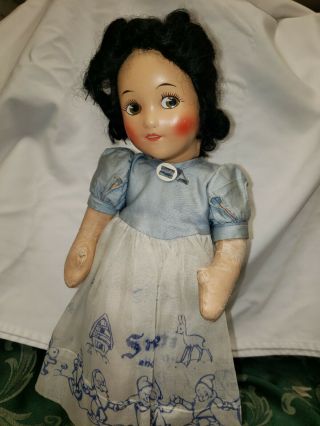 Sweet 15 " 1938 Ideal Walt Disney Oil Cloth Snow White Stuffed Toy Doll Blue