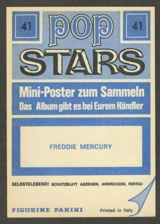 1975 FREDDIE MERCURY QUEEN SINGER PANINI POP STARS MINI POSTER STICKER NR 2