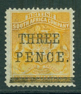 Sg 53 Rhodesia 1896.  3d On 5/ -.  Fine Mounted Cat £200