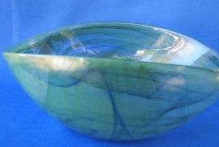 Art Glass Bowl Oval Green Blue Color Murano Tammaro Made In Italy No 353