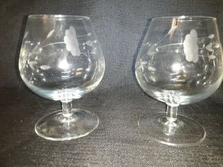 Set of 2 Vintage Princess House Crystal Brandy Snifters W/ Etched Flowers ` USA 2