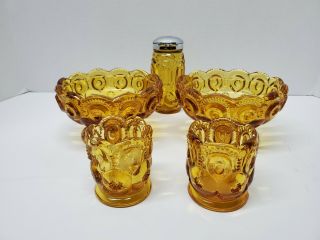 Vintage Le Smith Amber Glass Compote Candy Dish Moon & Stars Items