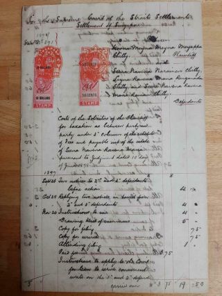 Straits Settlements Document Singapore Judicial Revenues $10 1898 Fiscal