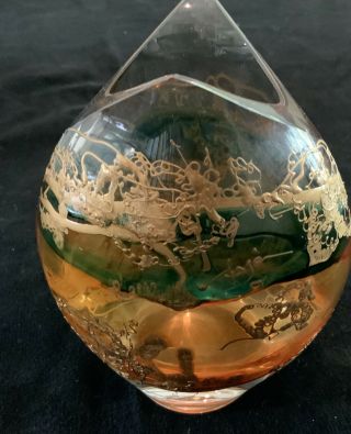 Signed Mystery Artist Hand Made Art Glass,  Dripped In Gold,  6 In.  Heavy Vase