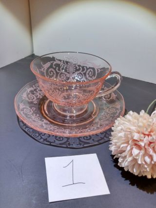 Rare Pink Depression Fostoria Versailles Footed Cup And Saucer Set 1
