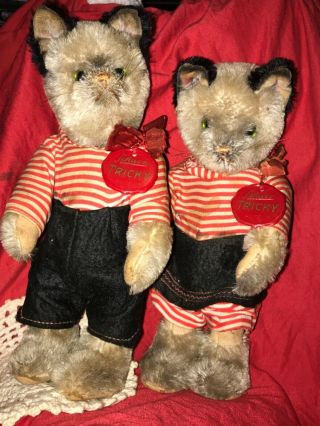 Vintage Schuco Mohair Tricky Yes/no Cats Made In Us Zone Germany 9 " Tall
