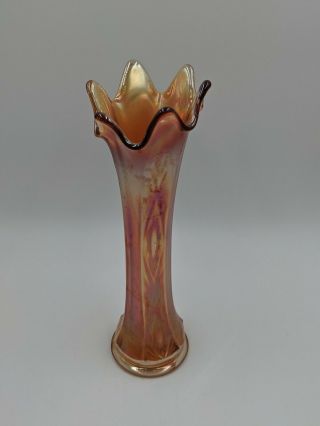 Antique Fenton Carnival Glass Marigold Panelled Diamonds And Bows Vase 9 "