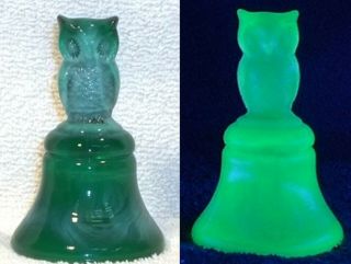Boyd Glass Made In 1983 Owl Bell Vaseline Slag Green White Fund
