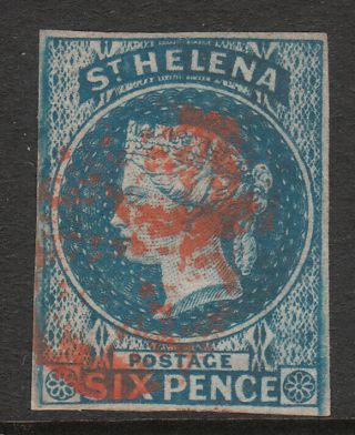 St Helena 1856 1 Postmark Red Imperf Victoria Stamp