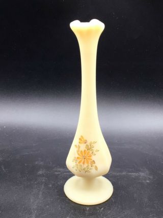 Vintage Fenton Bud Vase Satin Glass Hand Painted By Terri M.  8 1/2” Tall