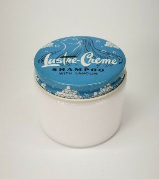 Vintage Lustre - Creme Shampoo W/ Lanolin Jar - White Milk Glass - Great Shape
