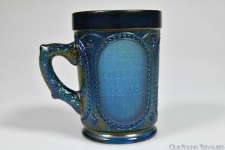 1969 American Carnival Glass Assoc.  God And Home Mug Blue Irid.  Imperial Glass