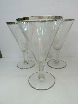 Vintage Mid Century Platinum Silver Rim 6 3/8 " Tall Martini / Cocktail Glasses 3