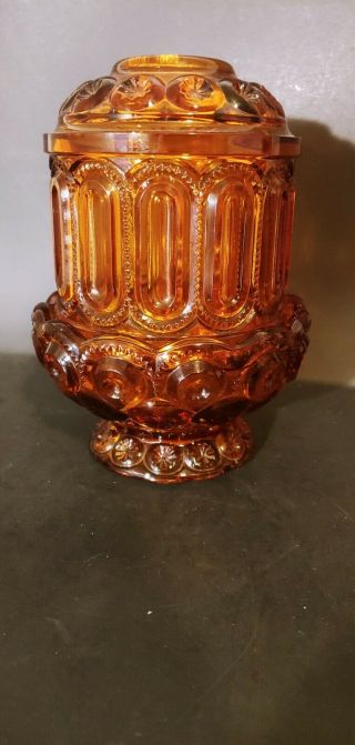 Vintage Le Smith Moon And Stars Amber Glass Fairy Lamp