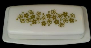 Vintage Pyrex Covered Butter Dish Green Crazy Daisy Spring Blossom