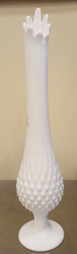 Vintage Fenton Hobnail Milk Glass 16 " Swung Style Vase W/ Sticker