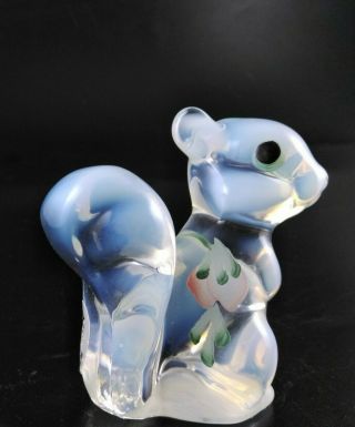 Fenton Art Glass Squirrel With Flowers,  Hand Painted And Artist Signed