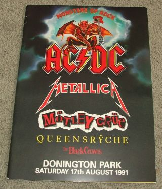 Metallica Ac/dc Motley Crue Donington Park 1991 Monsters Rock Tour Program Book