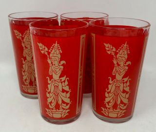 Culver Thai Dancer Glasses,  Red Gold Cocktail Tumblers,  Vintage Barware