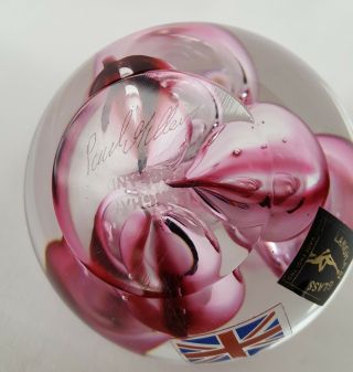 Langham Glass Paperweight Signed By Paul Miller With Deep Pink Bubbles