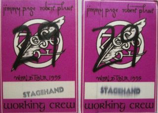 Jimmy Page And Robert Plant World Tour 1995 Crew Backstage Pass