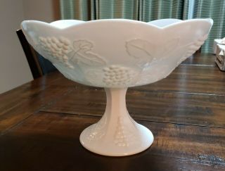 Vintage Milk Glass - White Fruit Bowl Dish Vase 7 " Tall,  10 " Wide