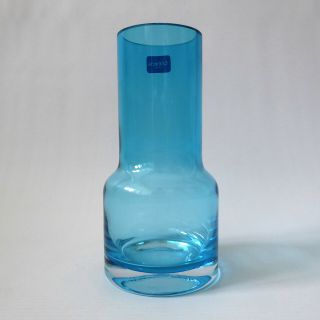 Kingfisher blue turquoise Caithness glass vase.  Label,  cased,  signed.  15cm 1990s 2