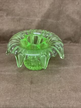 Art Deco Uranium Green Pressed Glass Vase With Frog,  Sowerby