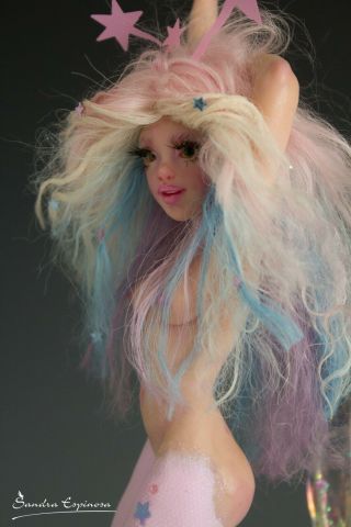 Ooak Artdoll Fantasy Rainbow Mermaid Polymer Clay Fairie Figure Sculpture By Sem