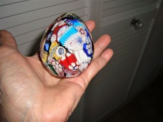 Vintage Millefiore Italian Art Glass Egg Shaped Paperweight
