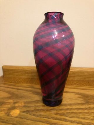 Vintage Caithness Glass Vase In Pink & Purple Swirl Art Glass.