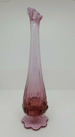 Fenton Bud Vase Cabbage Rose Pink Swung Footed Pedestal 9.  5 " Vintage