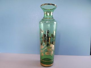 Tall Green Glass Vase With Gold Flower Decoration 35cm