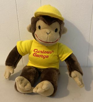 Vintage Gund 18” Curious George Plush Stuffed Animal Toy Monkey Yellow Shirt Hat
