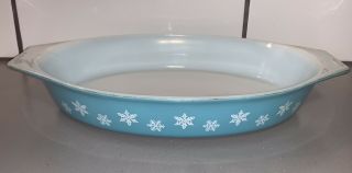 Vtg Pyrex Turquoise Snowflake 1.  5 Quart Oval Baking Dish Rare Undivided No Lid