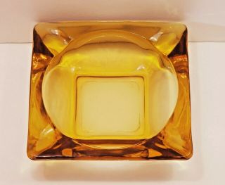 Amber Ashtray Anchor Hocking Square Vintage Glass Retro 4 1/2 Inches Wide.
