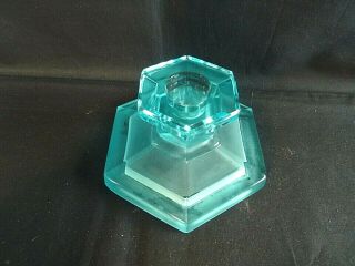 Vintage Art Deco Davidson Ice Blue Glass Vanity Set Candle Holder 3