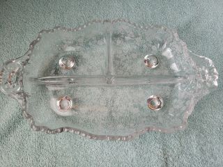 Vintage Cambridge Rose Point Etched Small Three Part Divided Relish