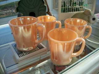 Vintage Set Of 4 Anchor Hocking (fire King) Peach Luster Coffee Cups