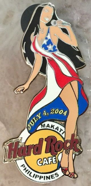 Hard Rock Cafe Makati 2004 July 4th Pin Singing Girl In Usa Flag Dress Hr 26381