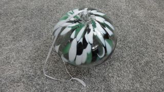Xl White & Green Hand Blown Art Glass Hanging Friendship Witch Ball
