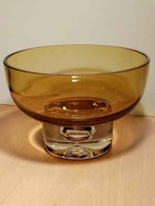 Vintage Aseda Glasbruk Sweden Bo Borgstrom Amber Pedestal Bubble Base Glass Bowl