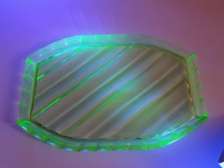Vintage Art Deco Green Uranium Glass Trinket Set Tray
